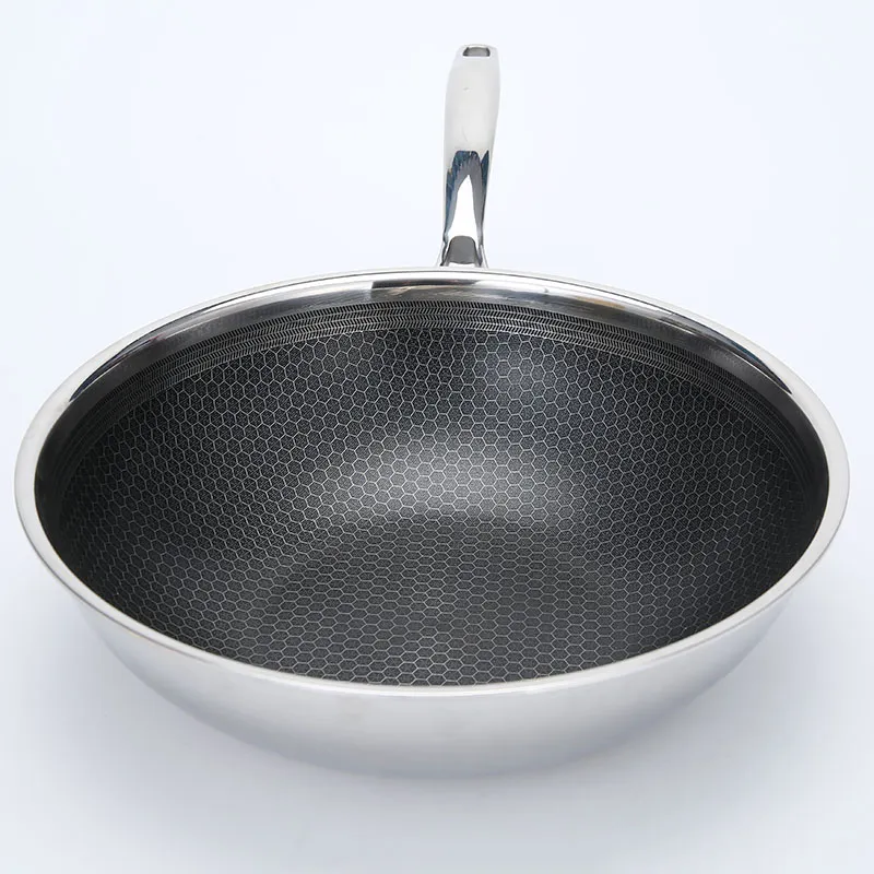Wholesale Triply Stainless Steel 304 Non Stick Frying Pan Honeycomb Wok