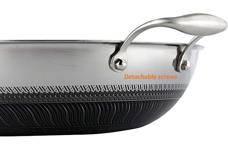 Kitchenware Honeycomb Stainless Steel Nonstick Coating Griddle Wok with Glass Lid