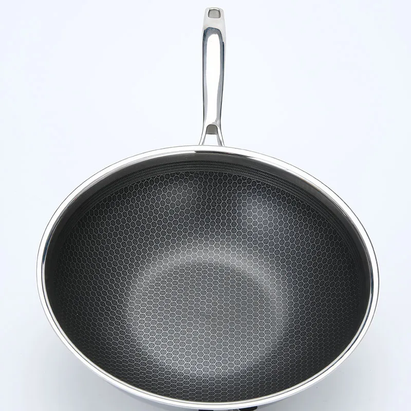 Wholesale Triply Stainless Steel 304 Non Stick Frying Pan Honeycomb Wok