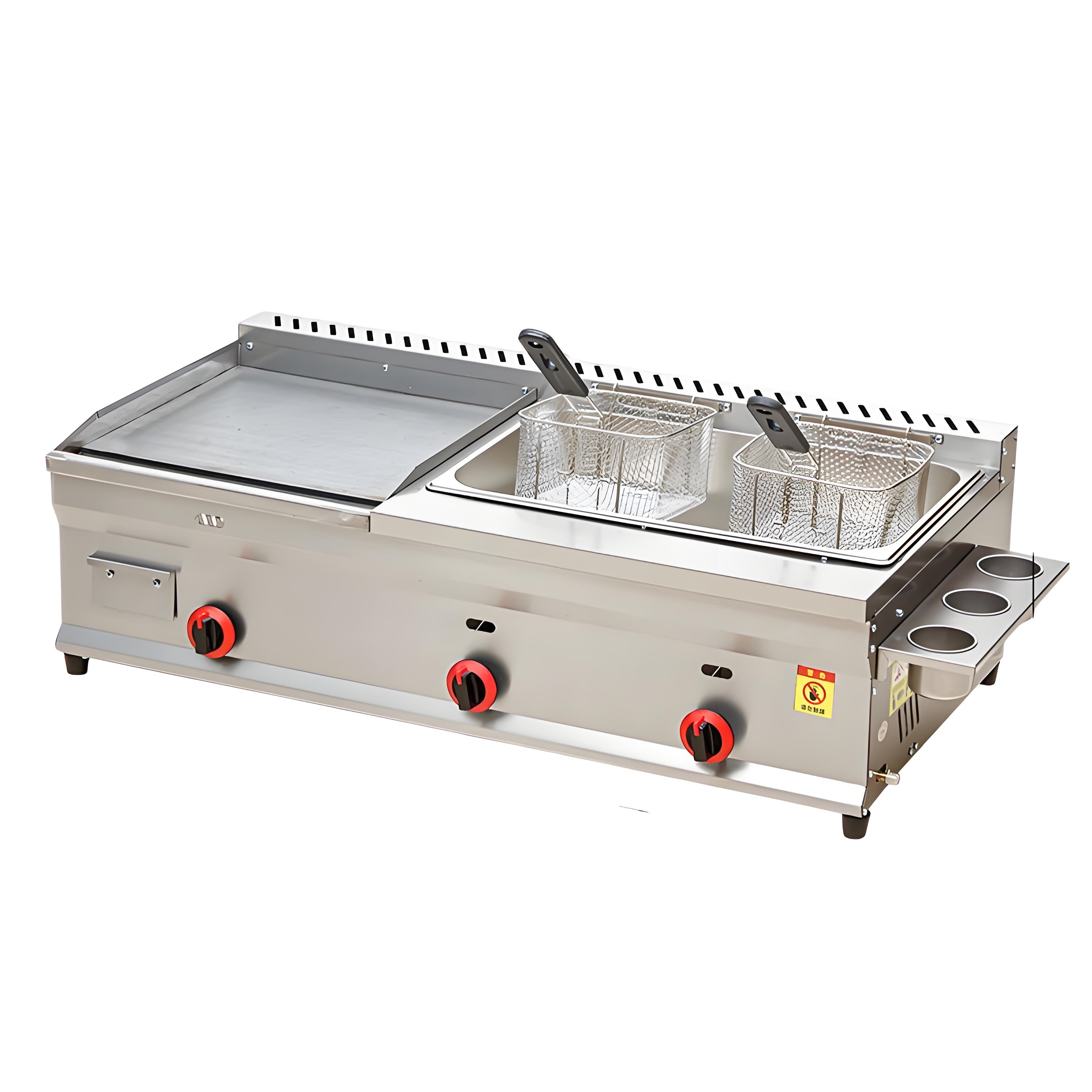 Hot Selling Commercial Gas Griddle+Double Frying Pot Restaurant High Quality Stainless Steel Equipment Gas Turbine