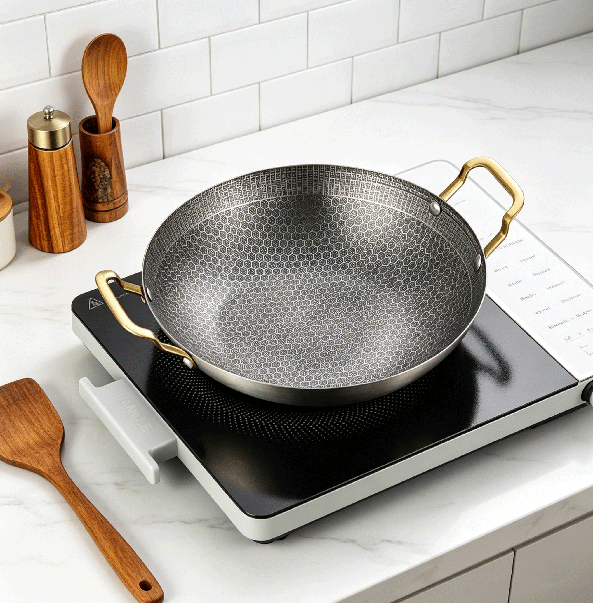 FLEY Commercial Thick Billet Honeycomb Fry Pan Stainless Steel Non Stick Korean Style Pan Multi Use Seafood Beef Fried Chicken