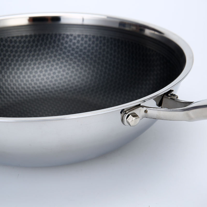 Wholesale Triply Stainless Steel 304 Non Stick Frying Pan Honeycomb Wok