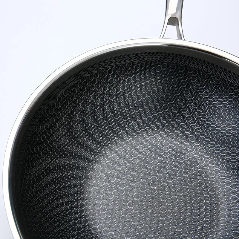Wholesale Triply Stainless Steel 304 Non Stick Frying Pan Honeycomb Wok