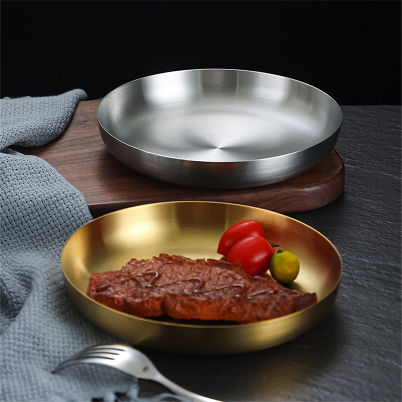 Durable Stainless Steel Golden Sliver Frying Pan Steak Skillet Roasting Cooking Pots Kitchenware Kitchen Cookware Accessories