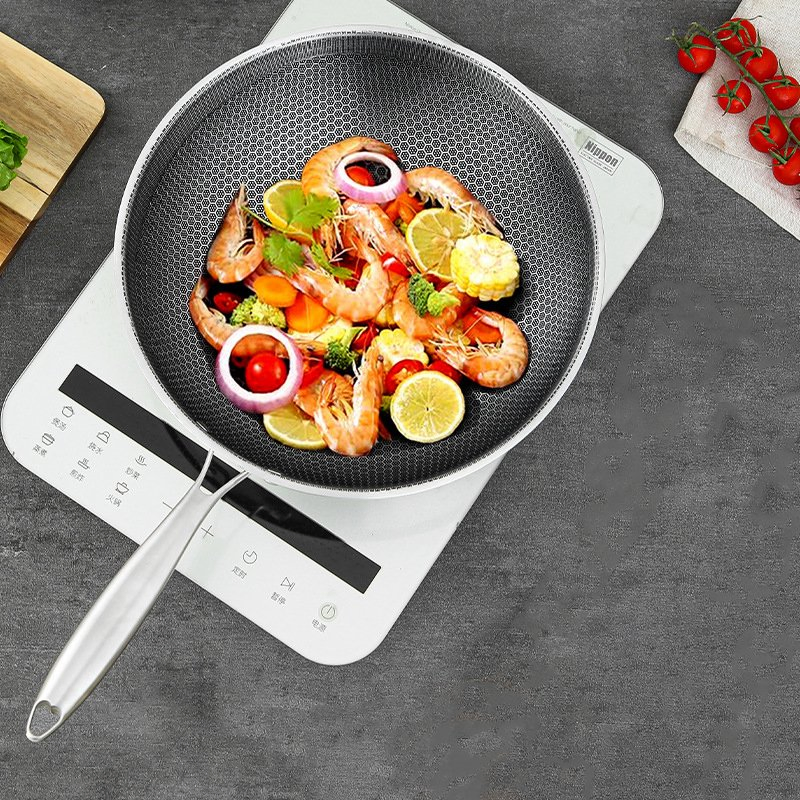 Stainless Steel Non Stick Steak Deep Frying Pan Honeycomb Stir Frypan Kitchen Woks