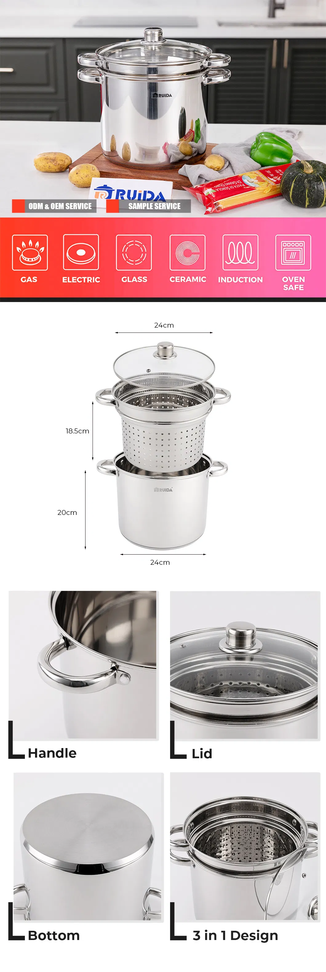 Good Quality Kitchenware Stockpot with Stainless Steel Colander Basket