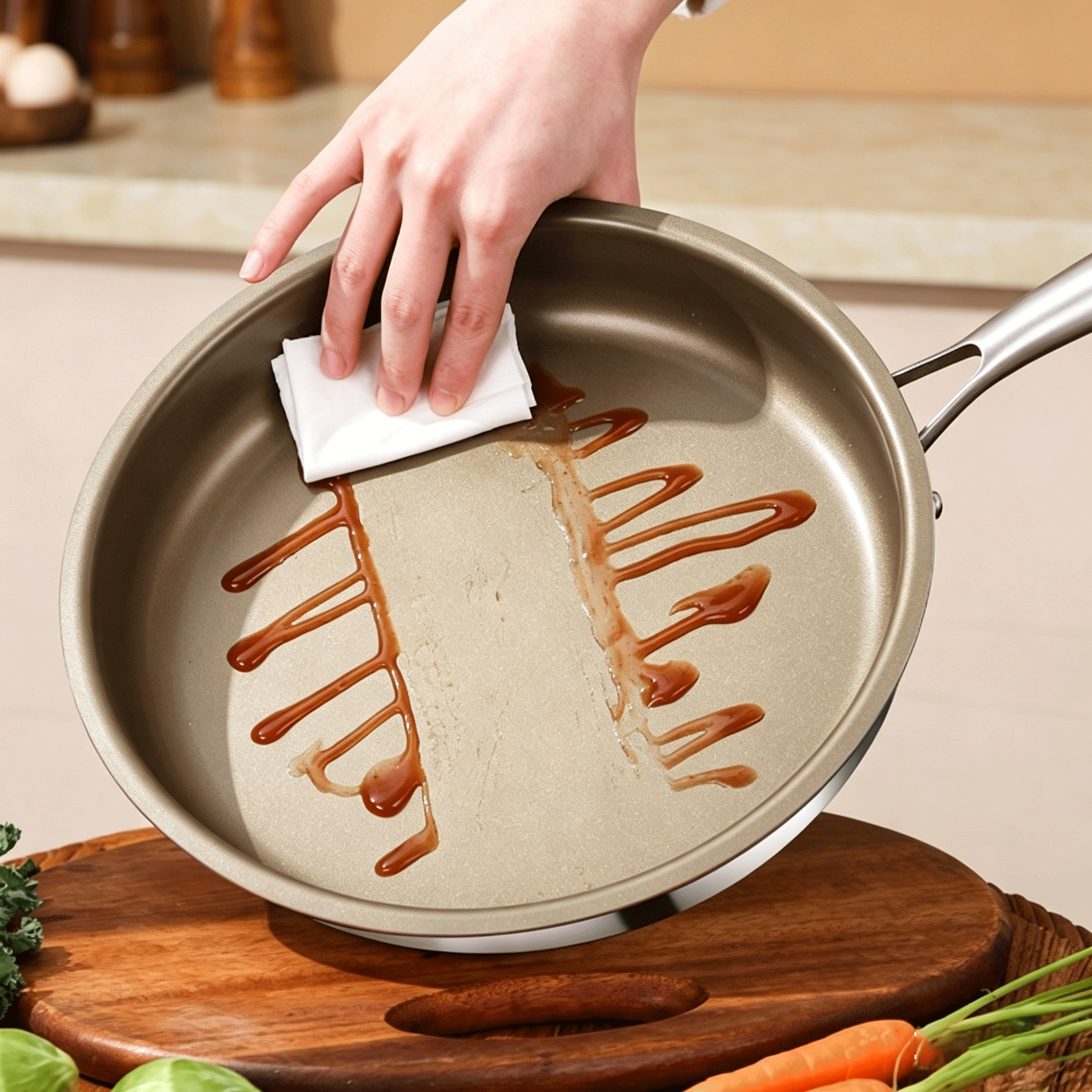 FLEY Household Titanium Coated Frypan 304/316 Stainless Steel Non Stick Saute Pan Single Handle Kitchen Frying Pan
