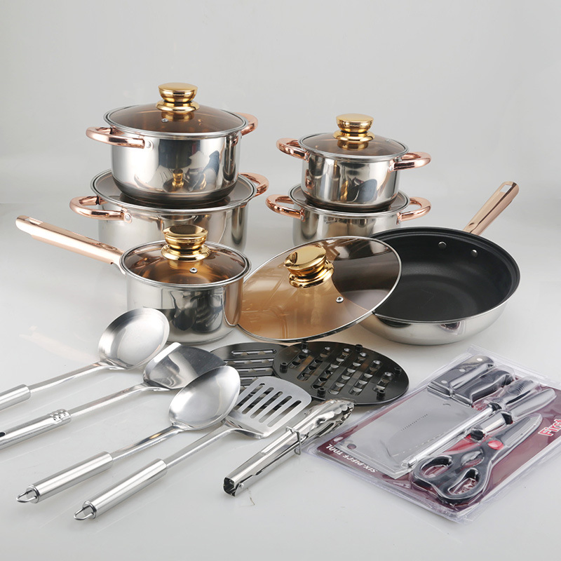 Factory Direct: Stainless Steel Cookware Set (24-Piece / 12-Piece) — Includes Stockpot, Milk Pan, and Frying Pan — Cross-Border Export Assortment