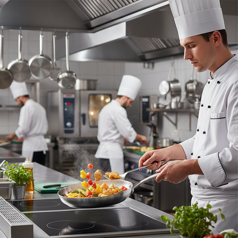 OEM/ODM 304 Stainless Steel Skillet Pan Non-Stick Flat Bottom Frying Pan Impact-bonded For Home Hotel Restaurant Use