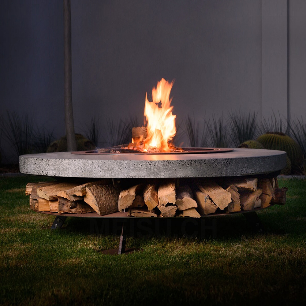 MEISU.CH BBQ Cooking Villa Multi-Functional Brazier Outdoor Garden Wood Burning/Natural Gas/Alcohol Furnace Core 1000mm Firepit