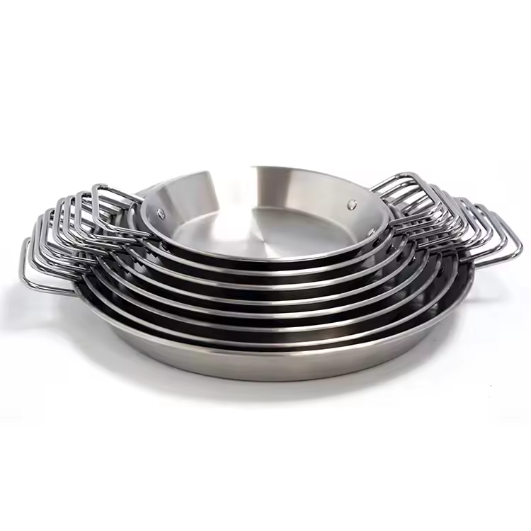 Outdoor Kitchen Restaurant Round Dish Cooking Fry Pan Spanish Seafood Grill Stainless Steel Paella Pan