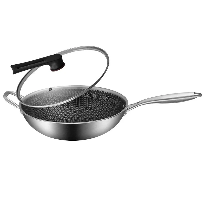 Double Sided Honeycomb Frying Pan Non Stick Stainless Steel Cookware Wok