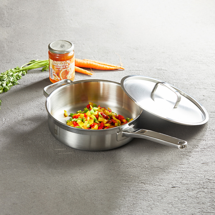 Multipurpose Nonstick Pan Deep Frypan Cookwar Triply Clad Bottom Stainless Steel Deep Frying Pans Saute Pan with Cover
