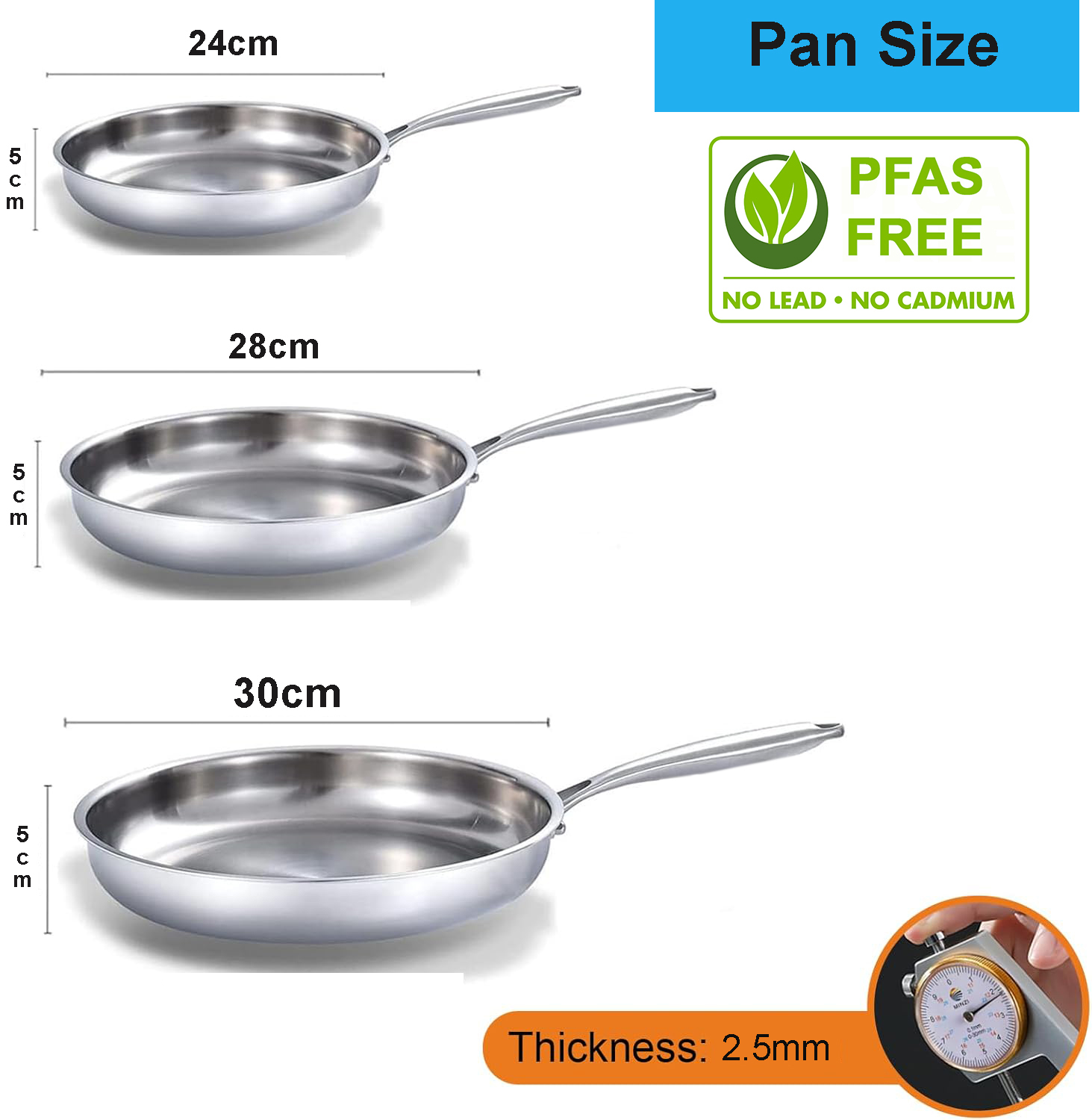 5-Ply Stainless Steel Pan Frying Pans Quality Commercial-grade Stainless Steel Fry Pan New Arrival Nonstick Stain Fry
