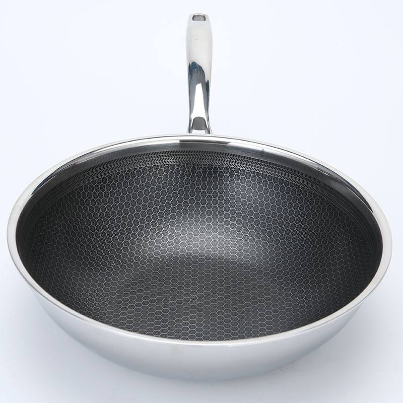 Wholesale Triply Stainless Steel 304 Non Stick Frying Pan Honeycomb Wok