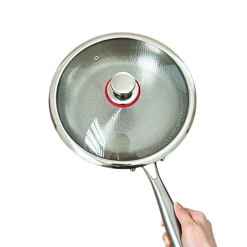 26/28/30cm Stainless Steel Non Sticky Fry Pan Kitchen Cooking Food Grade Stainless Steel Titanium Hammered Frying Pan With Lid