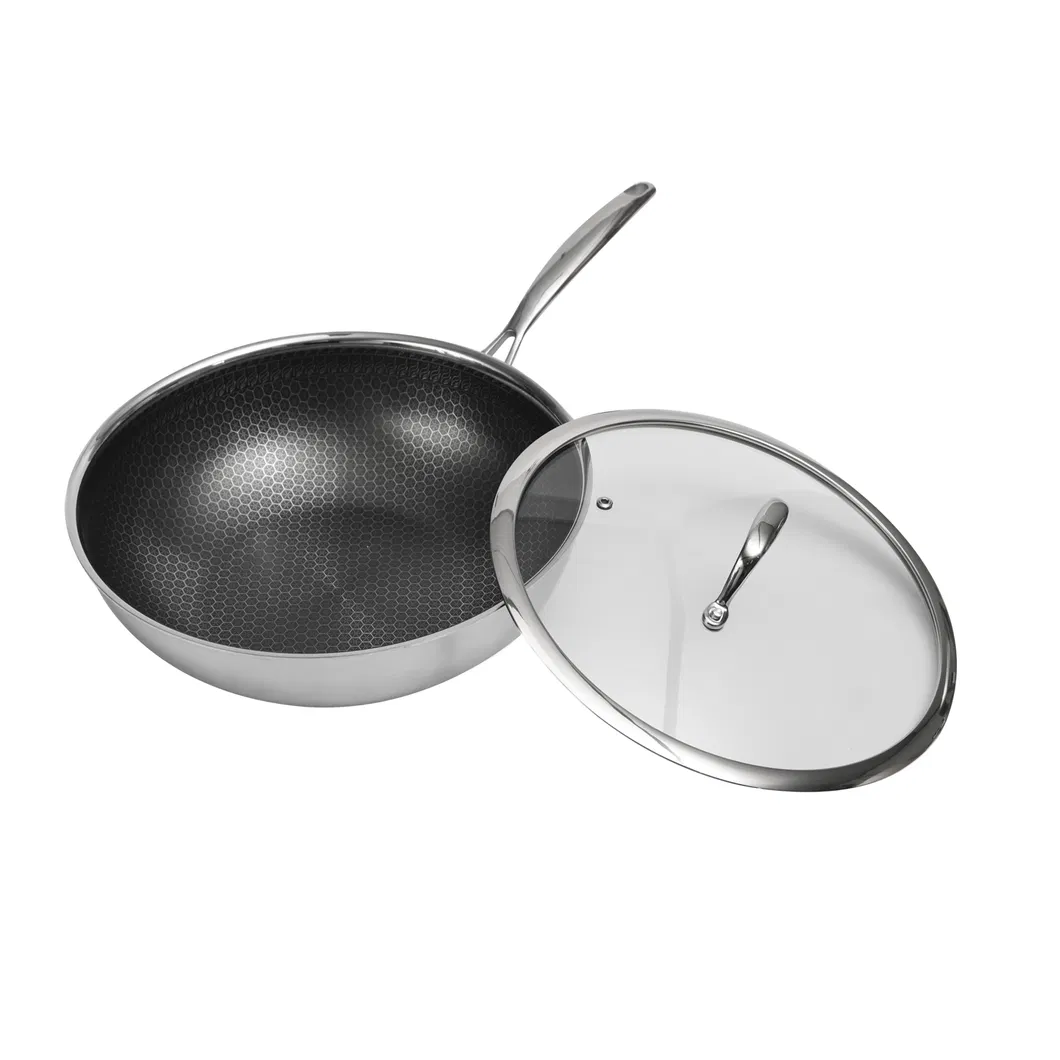 Durable High Quality Tri-Ply Stainless Steel Non-Stick Coating 30cm Wok