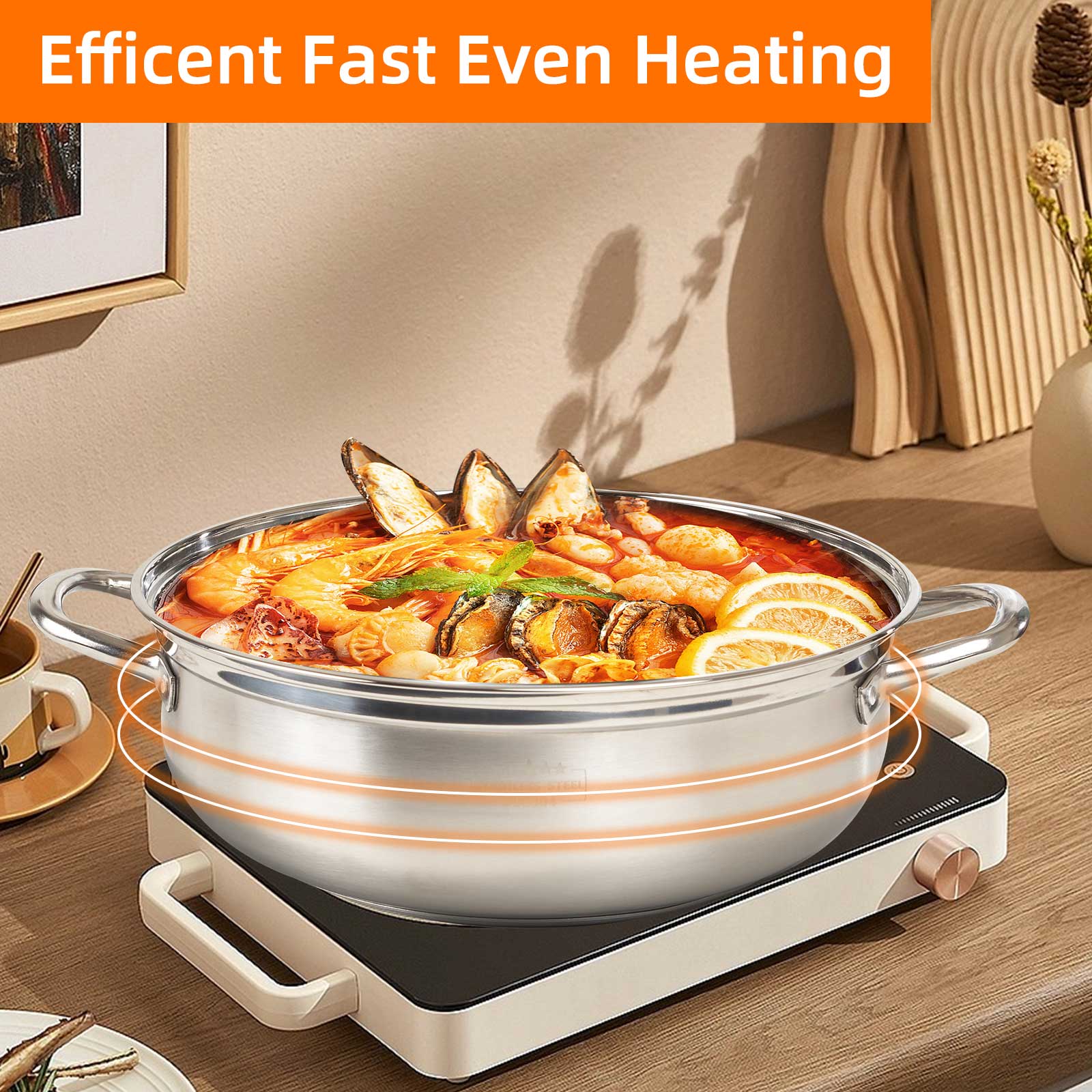 Five-Ply Stainless Steel Everyday Pan with Lid Kitchen Induction Deep Saute Pan Shabu High Side Cooking Pot Oven Safe Stock Pot