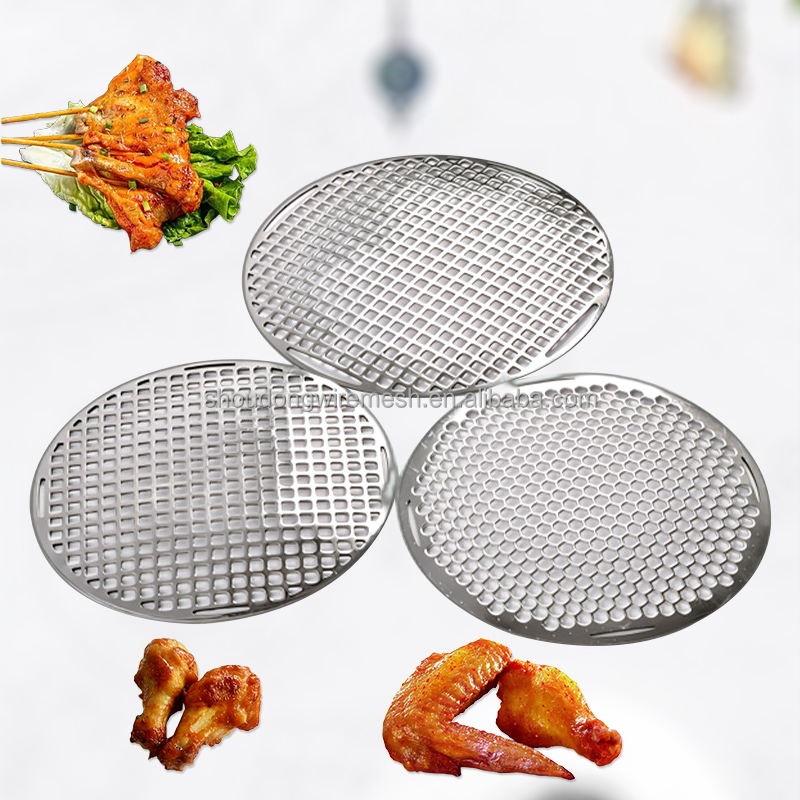OEM Stainless Steel BBQ Net Thickened Circular Barbecue Mesh Picnic Camping Outdoor Barbecue Plate