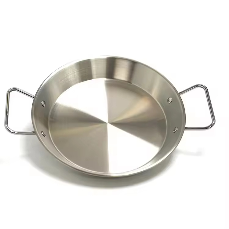 Outdoor Kitchen Restaurant Round Dish Cooking Fry Pan Spanish Seafood Grill Stainless Steel Paella Pan