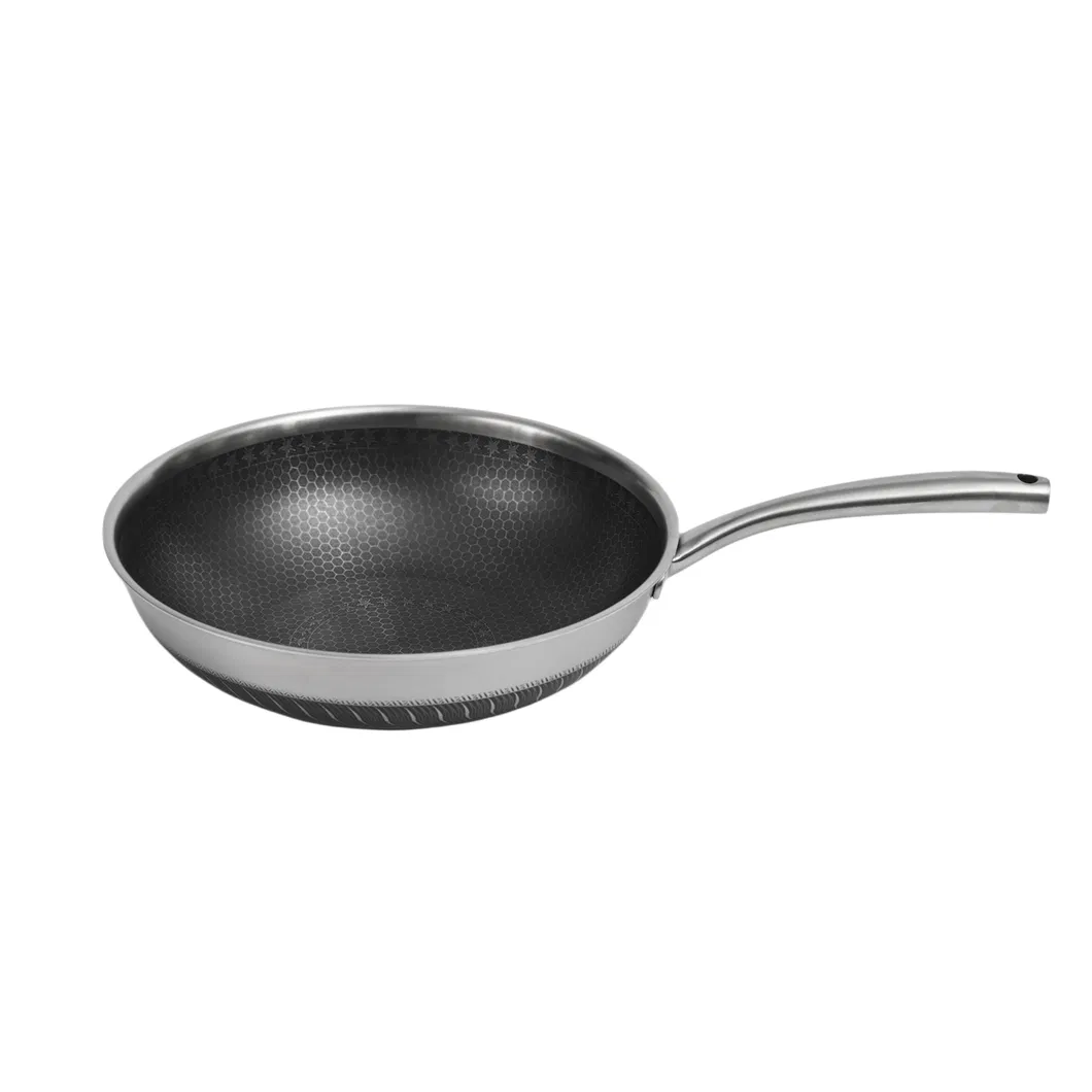 Factory Outlet Stainless Steel Cookware Non-Stick Double Layers Honey Comb Coating 30cm Wok