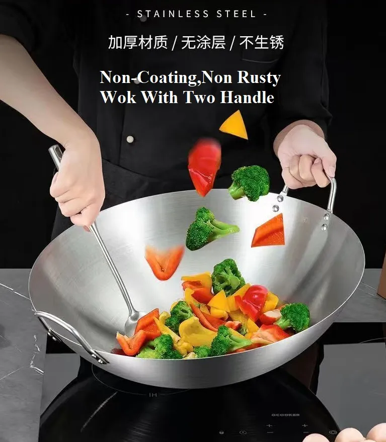 Stainless Steel Wok with Two Handle Chinese Fry Wok