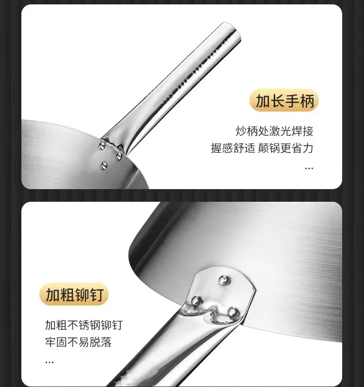 Stainless Steel Wok - Double Handle Round Bottom Pan