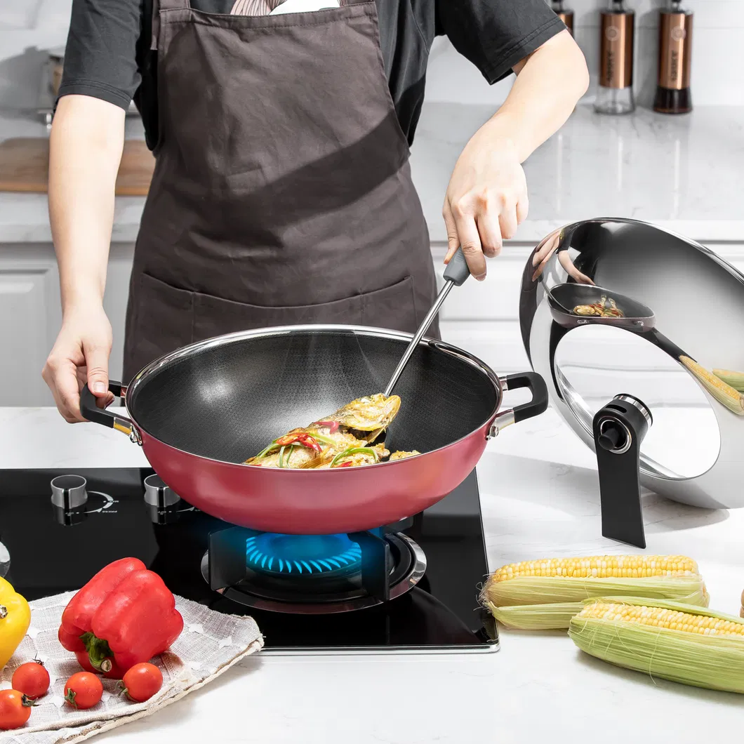 Hot Sales Cookware Stainless Steel Non-Stick Eterna Coating Ceramic Outer Layer 34cm Wok