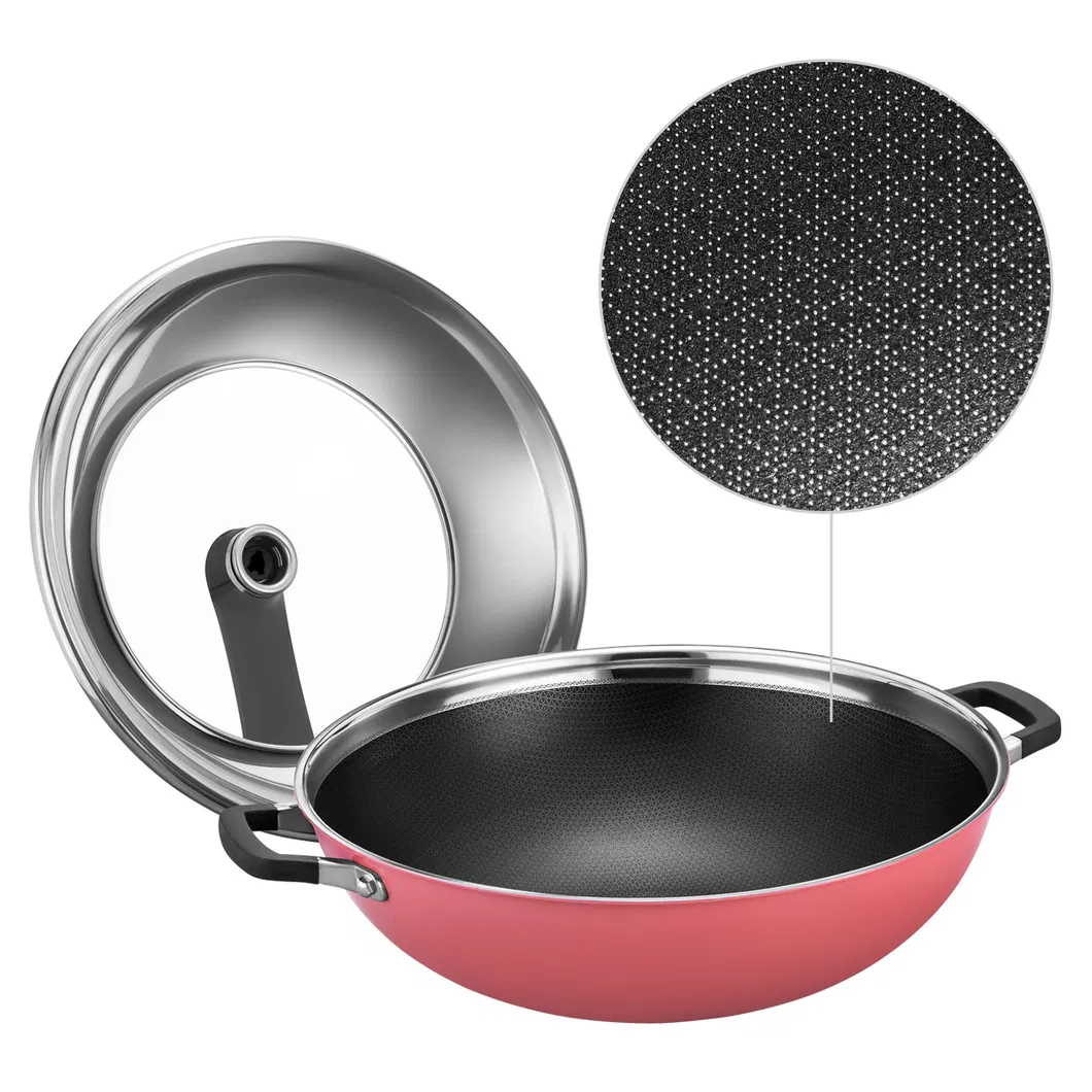 Hot Sales Cookware Stainless Steel Non-Stick Eterna Coating Ceramic Outer Layer 34cm Wok