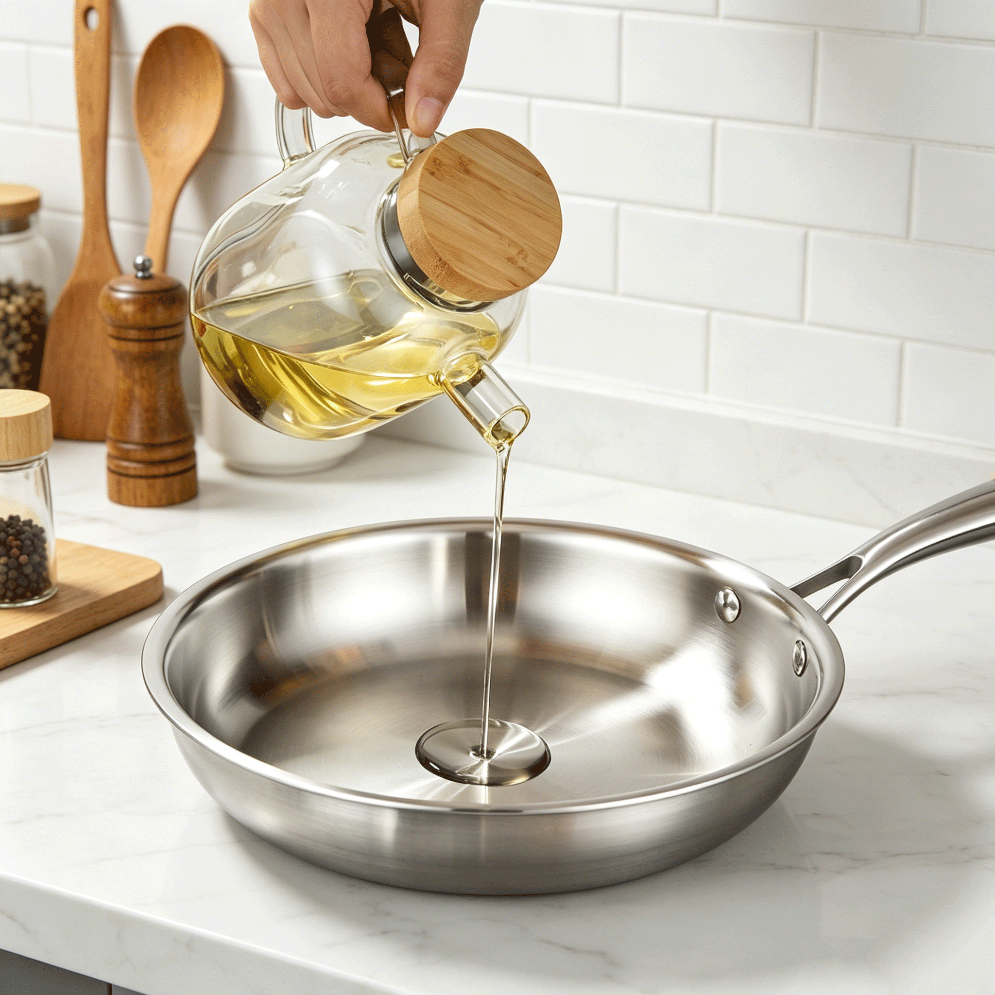 FLEY Uncoated Stainless Steel Frying Pan Multi Stove Compatible Induction Cookware Heat Resistant Skillet For Daily Cooking Use