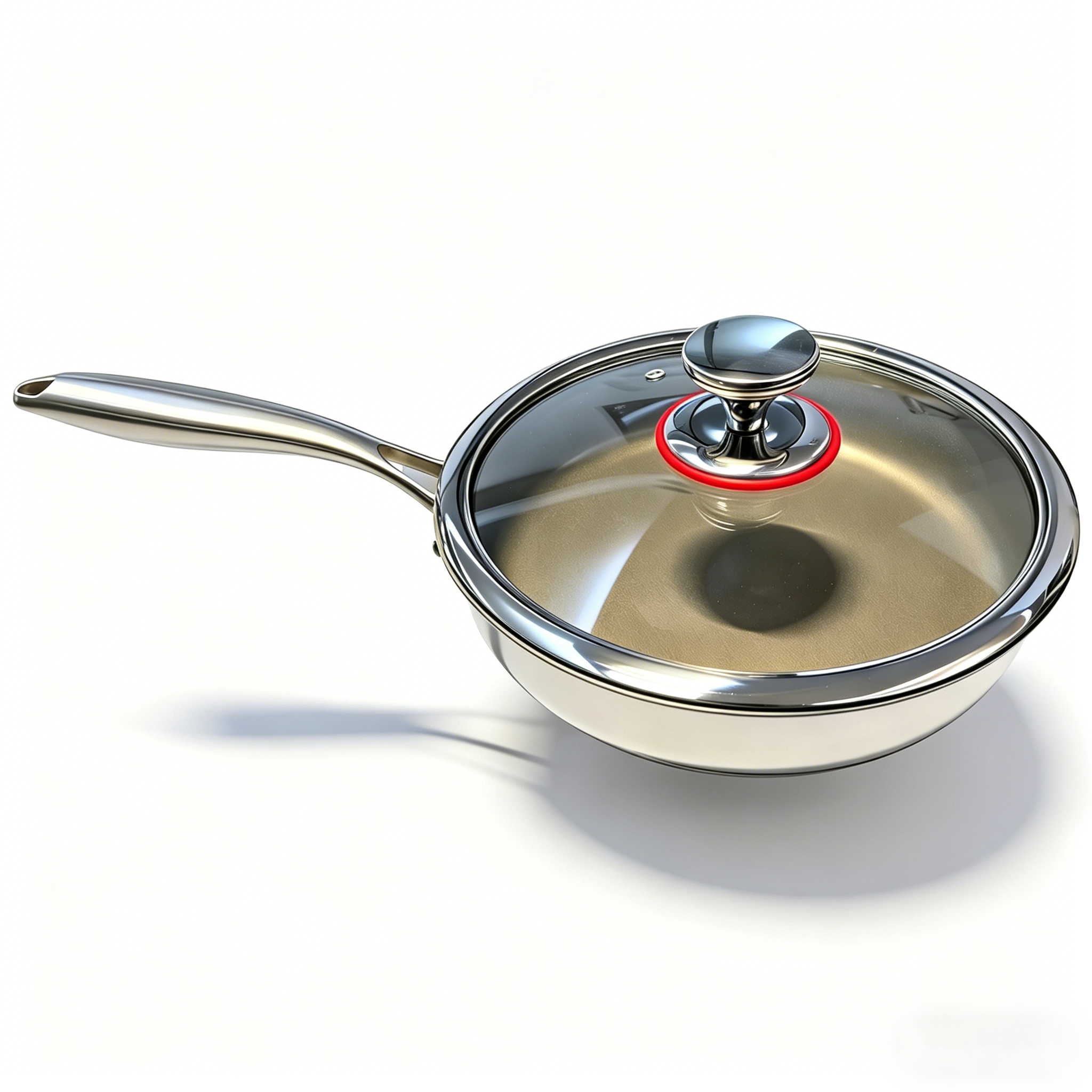 FLEY Household Titanium Coated Frypan 304/316 Stainless Steel Non Stick Saute Pan Single Handle Kitchen Frying Pan