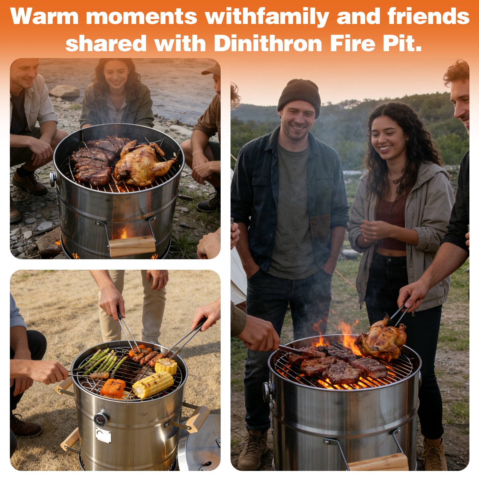 Modern BBQ Fire Pit Stove - Elegant Stainless Steel Grill and Ambient Heater for Garden Parties, Decks and Outdoor Living Spaces