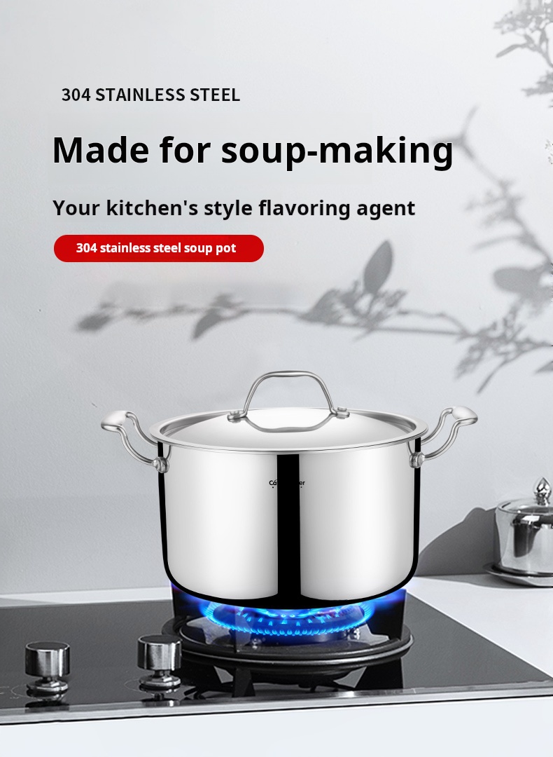 24cm Food Grade 304 Stainless Steel Stock Pot 5-Ply Composite Dutch Oven with Lid Dishwasher &amp; Oven Safe