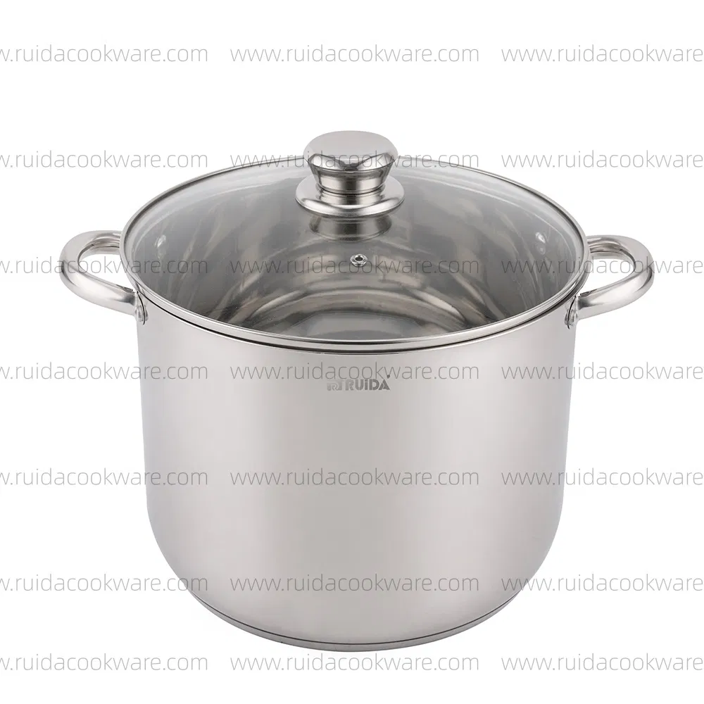 Kitchen Equipment Stainless Steel Cookware Set Silver Glass Lid Stockpot