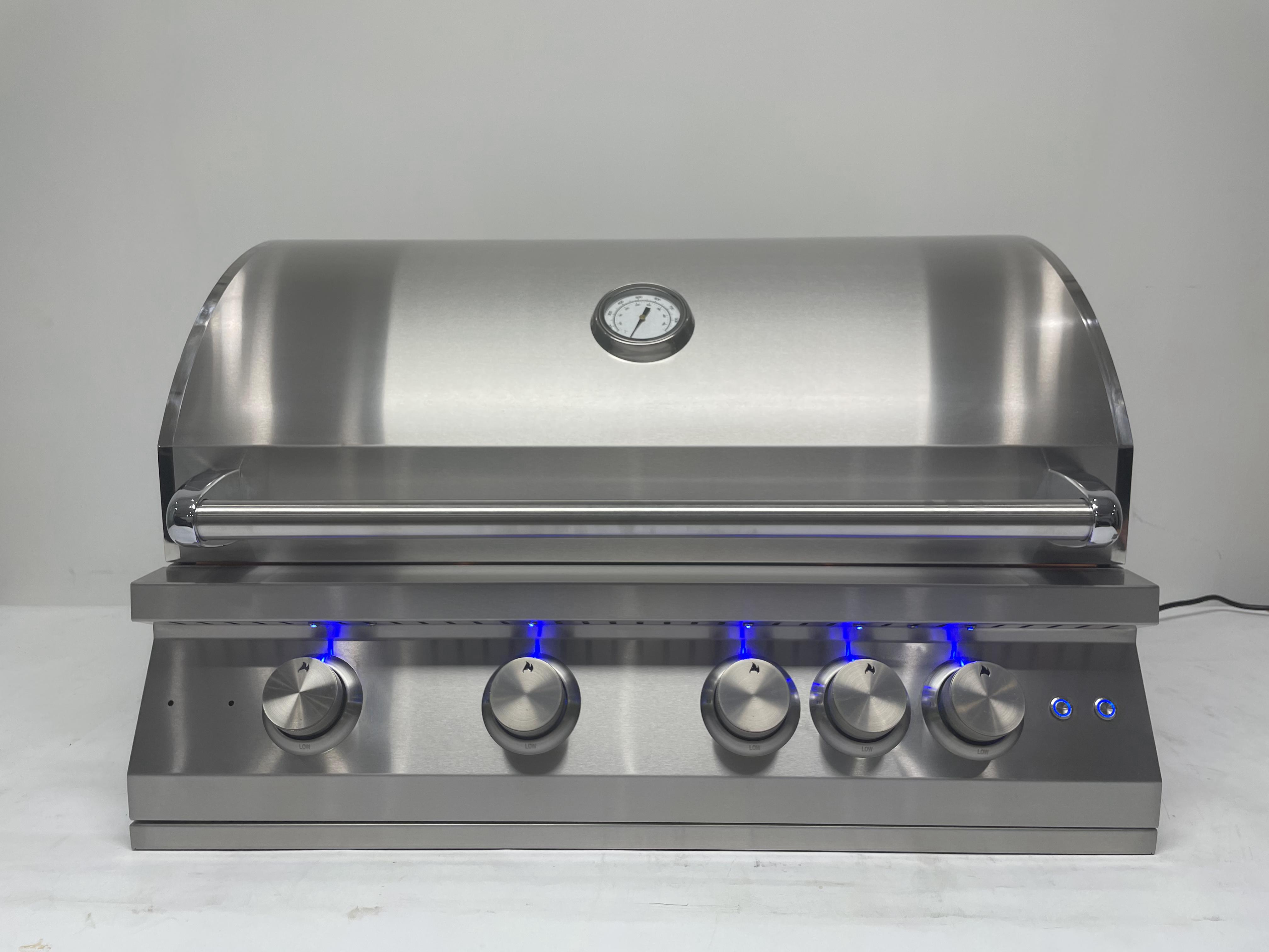 Commercial 5-Burner Gas Stove Heavy-Duty Outdoor Built-In BBQ Kitchen Black Stainless Steel For Garden Spit Roaster 5 People