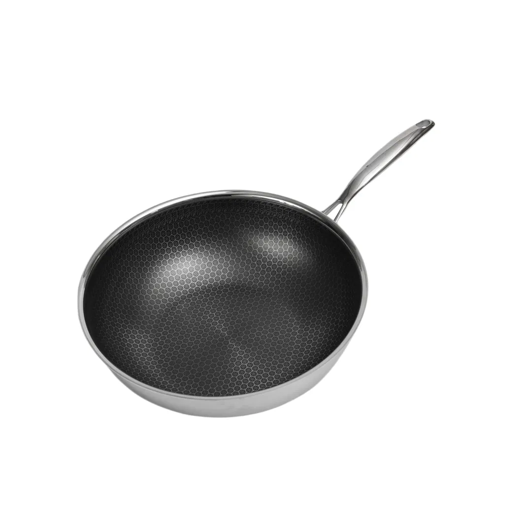 Durable High Quality Tri-Ply Stainless Steel Non-Stick Coating 30cm Wok