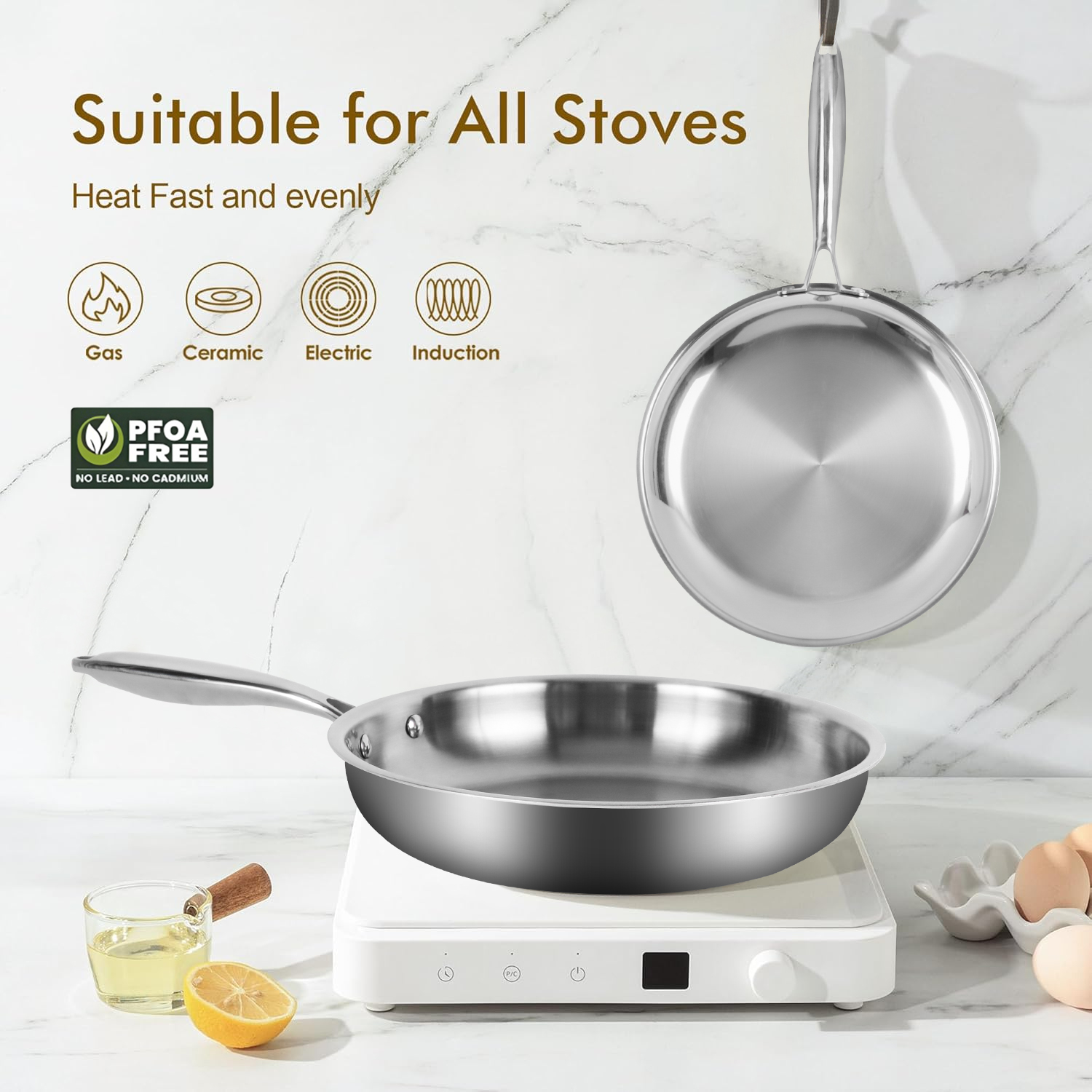 Non-stick Hybrid Stainless Steel Pan Skillet Stainless Kitchen Cooking Steak Frying Pan Triply Stainless Steel Induction Pan