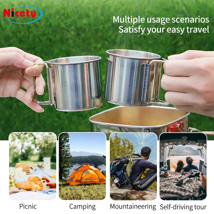 Eco-friendly Portable Stainless Steel Folding Cookware Set for Outdoor Camping Frying Pans Travel Friendly