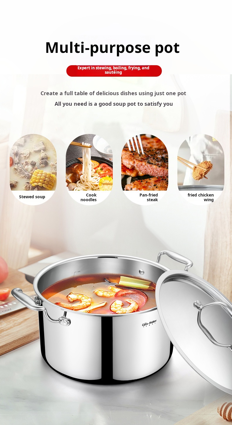24cm Food Grade 304 Stainless Steel Stock Pot 5-Ply Composite Dutch Oven with Lid Dishwasher &amp; Oven Safe