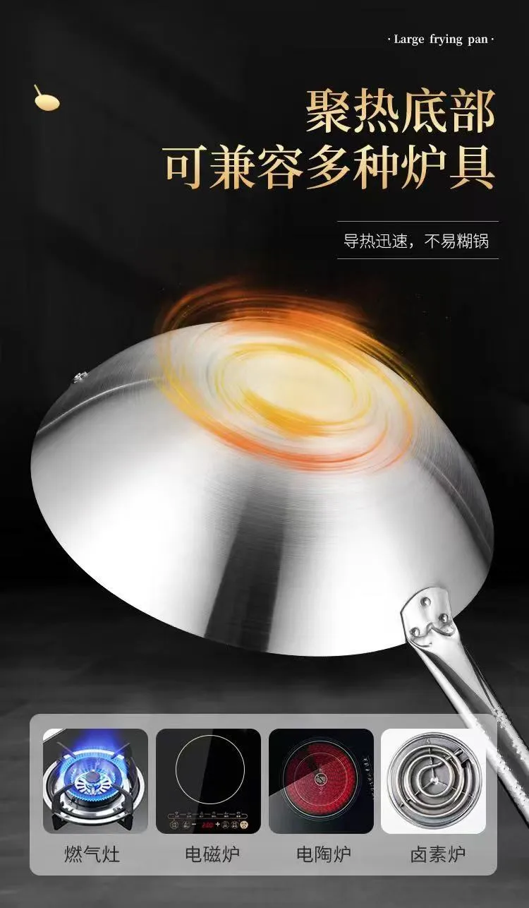Stainless Steel Wok - Double Handle Round Bottom Pan