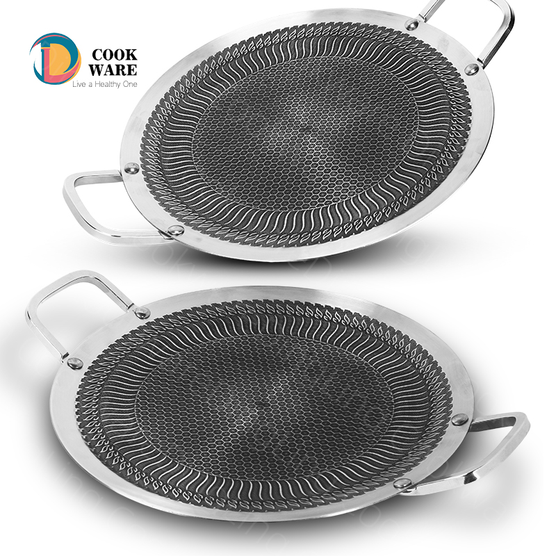 Thicken Full Stainless Steel Roasting BBQ Grill Griddle Pan