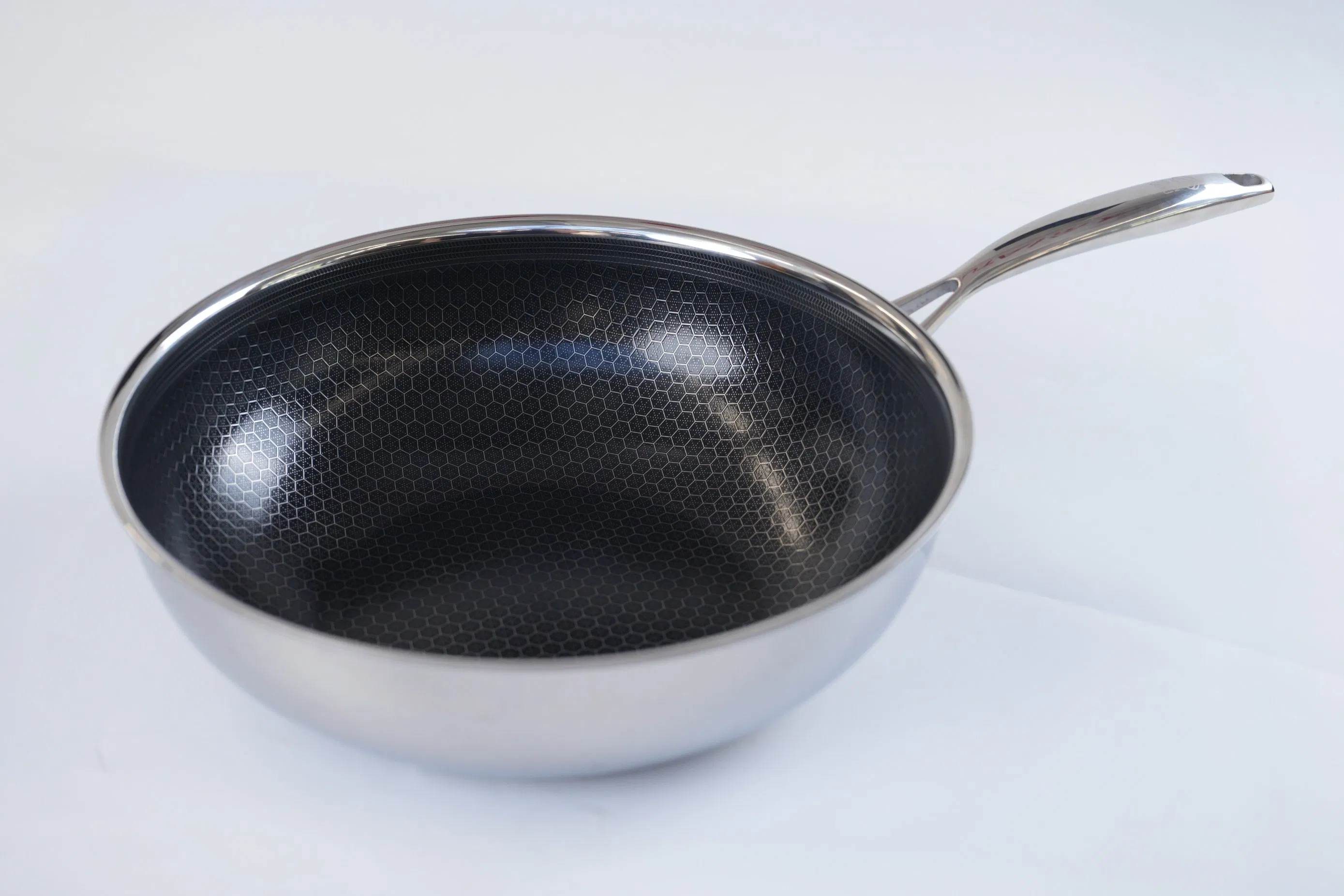 New Arrival 30cm Tri-Ply Stainless Steel Non-Stick Honey Comb Wok with Ceramic Paint Coating Pfoa&Pfas Free Cookware