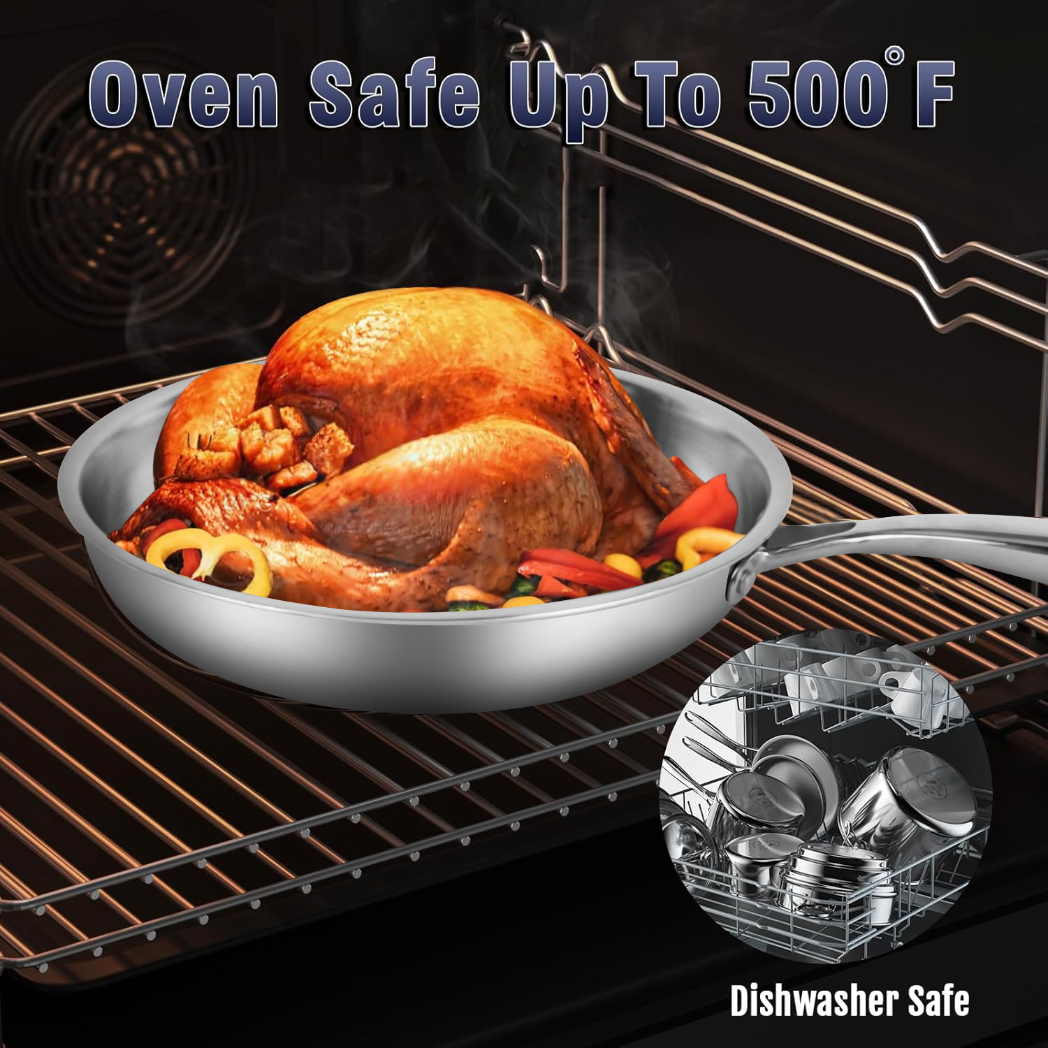 Non-stick Hybrid Stainless Steel Pan Skillet Stainless Kitchen Cooking Steak Frying Pan Triply Stainless Steel Induction Pan