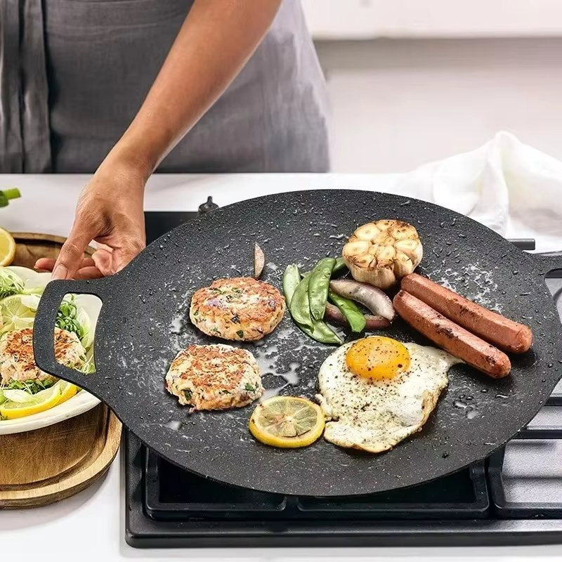 Korean Style Multipurpose Cast Iron Steel Roasting Pan Outdoor BBQ Rectangle Non Stick Maifanshi Grill Pan