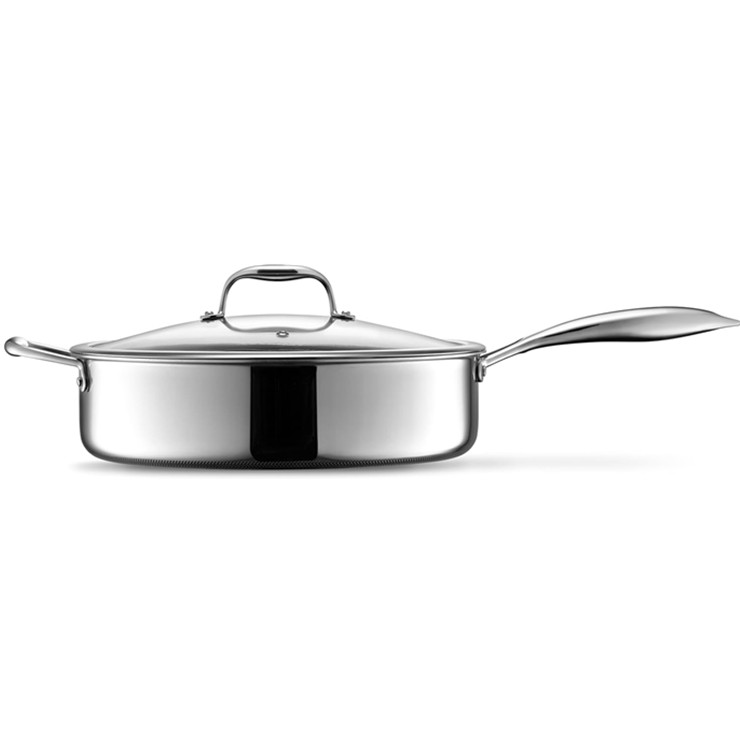 Modern 2-Piece Triple-Layer Stainless Steel Saute Pan Double Side Etched Glass Cast Steel Handle Gas Stove Compatible Kitchen