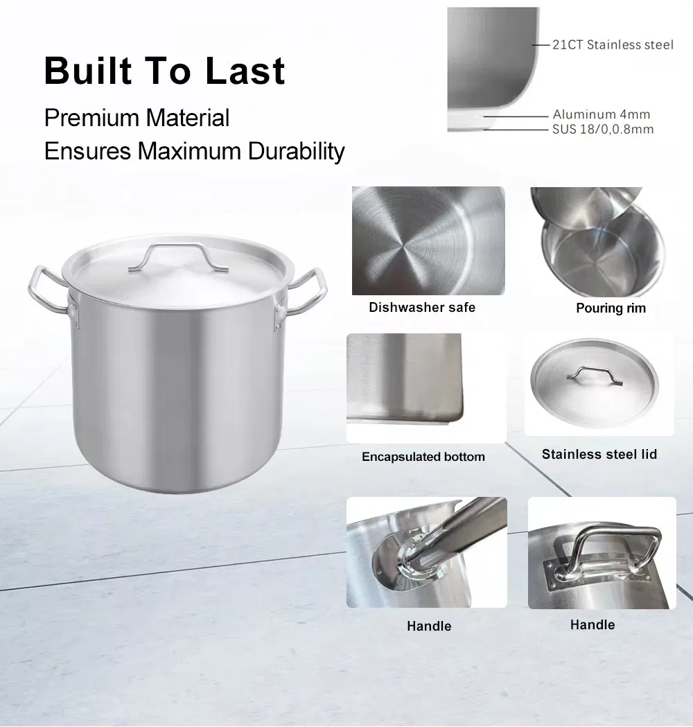 Factory Direct Kitchenware Non Stick Food Safe Big Cooking Pot Stainless Steel Soup Stock Pot for Home Kitchen Hotel