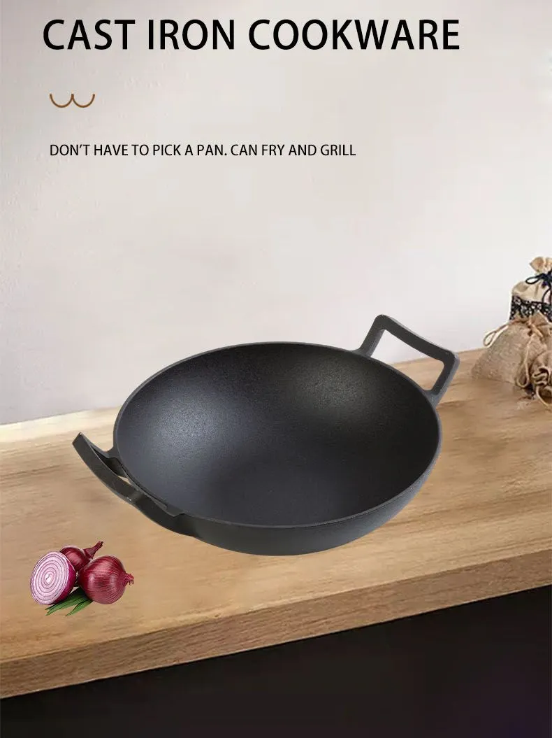 Traditional Large 14 Inch Cast Iron Wok for Cooking