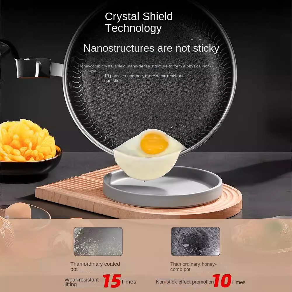 316 Stainless Steel Non-stick Deep Skillet Frying Pan Wok with HoneyComb Coating Design Hybrid High Quality Kitchen Household