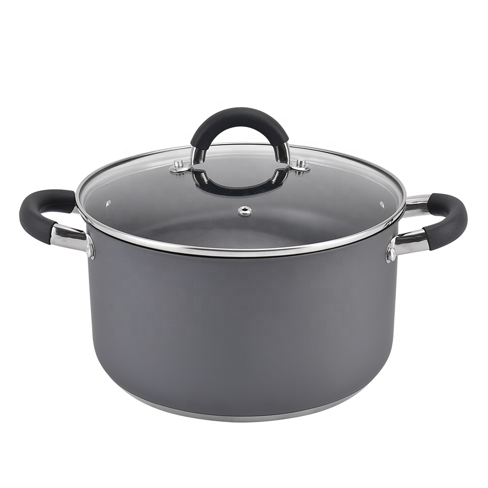 Grey Color Dutch Oven Stainless Steel Non Stick Pots Casserole Set with Silicone Handles