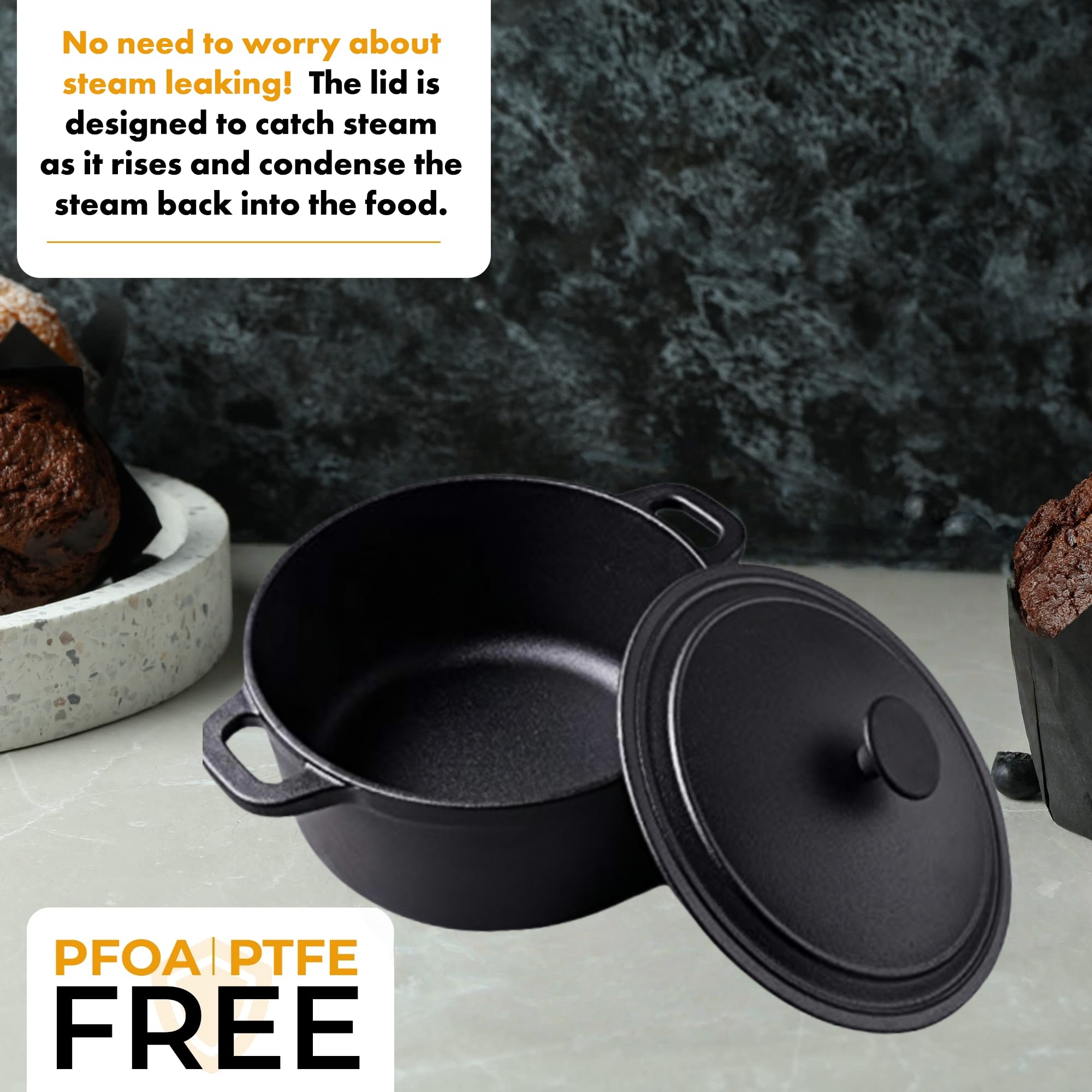 20cm Cast Iron Casserole Dutch Oven 3.5kg 3.1L Stock Pot with Tight Fitting Lid for Frying Cooking and Baking
